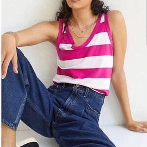 Anthropologie T.la raspberry and white striped tank top